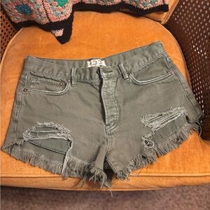 We The Free Green Jean Shorts Distressed Frayed Hem